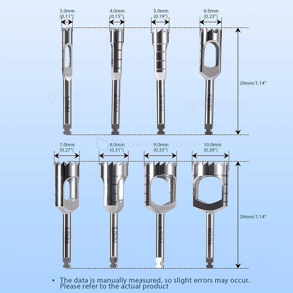 Set de 8 Piezas Kit de Trefinas para Hueso en Implantes Dentales Tipo Corto Instrumental Quir&uacute;rgico